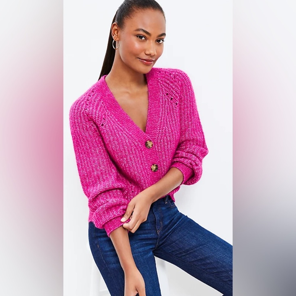 Loft Pointelle V-Neck Cardigan